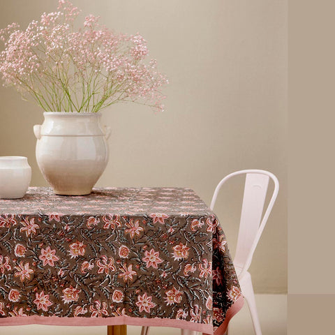 Hand Block Printed Tablecloth, Monsoon Olive