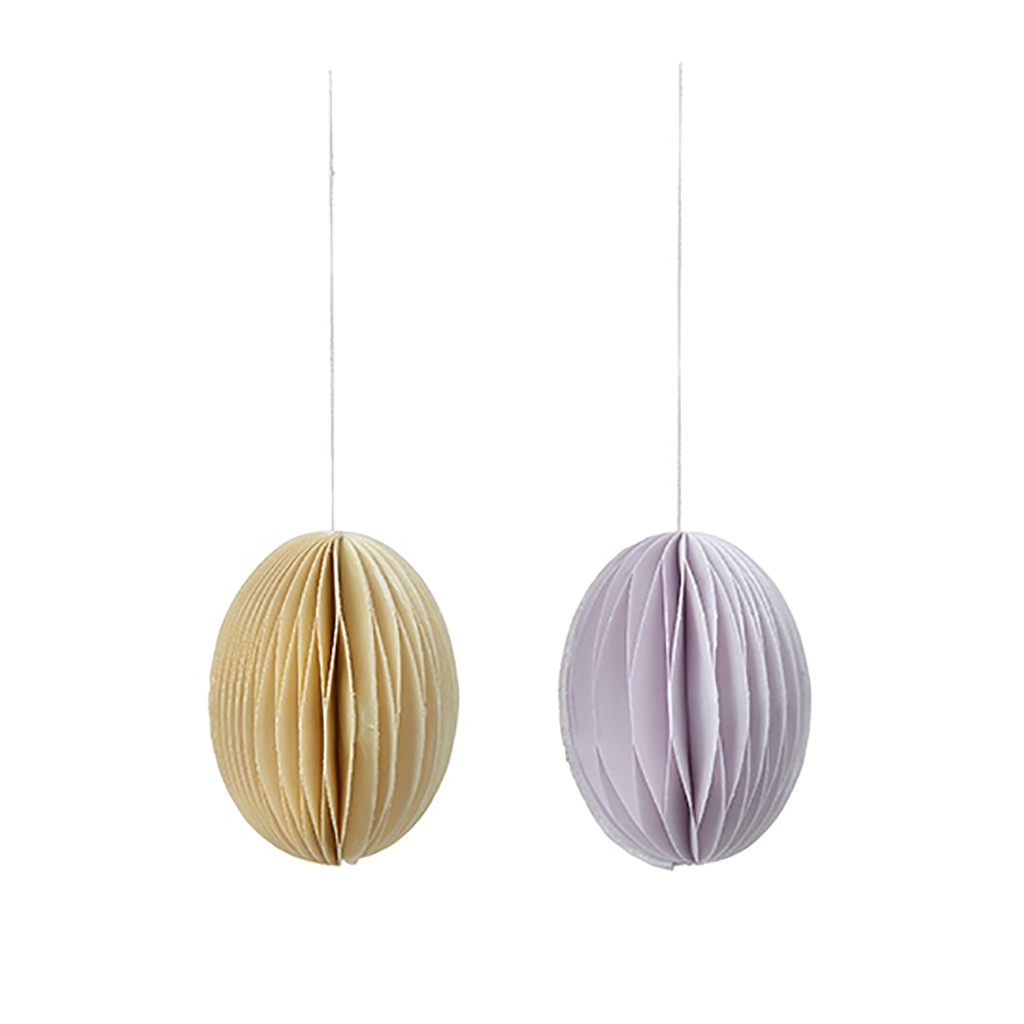 Hanging Paper Eggs. Lavender & Straw.