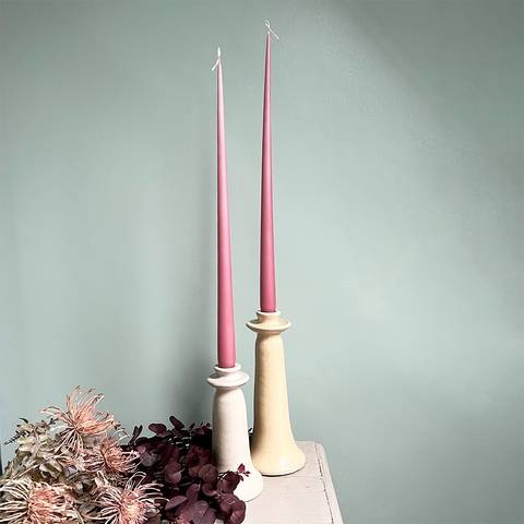 Pair of Tapered Candles. Muted Pink.