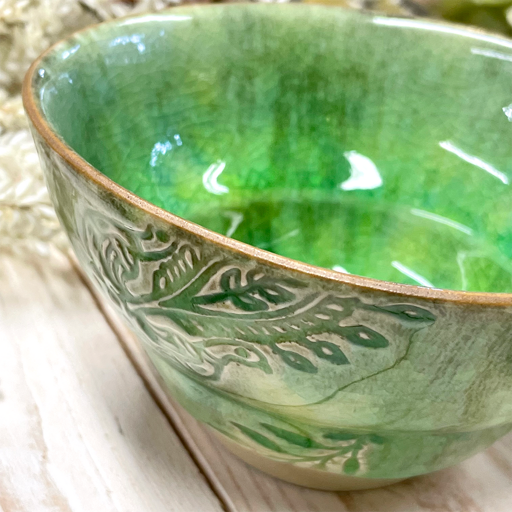 Crackle Glaze Seaweed Green Cup With No Handle.