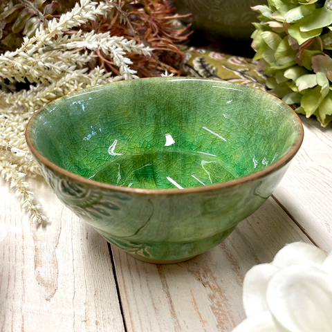Crackle Glaze Seaweed Green Cup With No Handle.