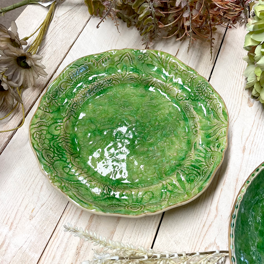 Crackle Glaze Side Plate. Seaweed Green.