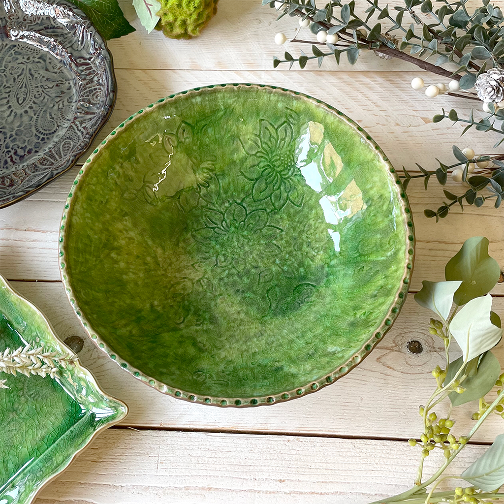 Crackle Glaze Seaweed Green Deep Dinner Plate