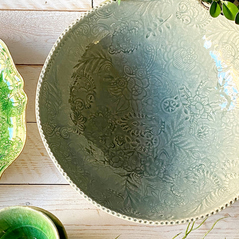 Large Crackle Glaze Bowl. Antique Green.