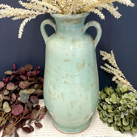 Tall Crackle Glaze Vase with Handles.