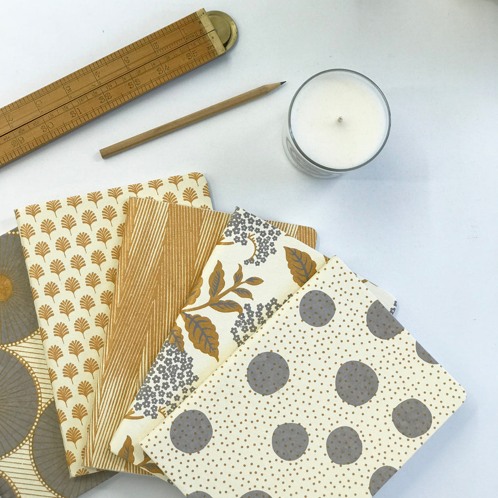 The Bungalow Chavara Gold A5 Notebook. Gold and Grey Small Spots.