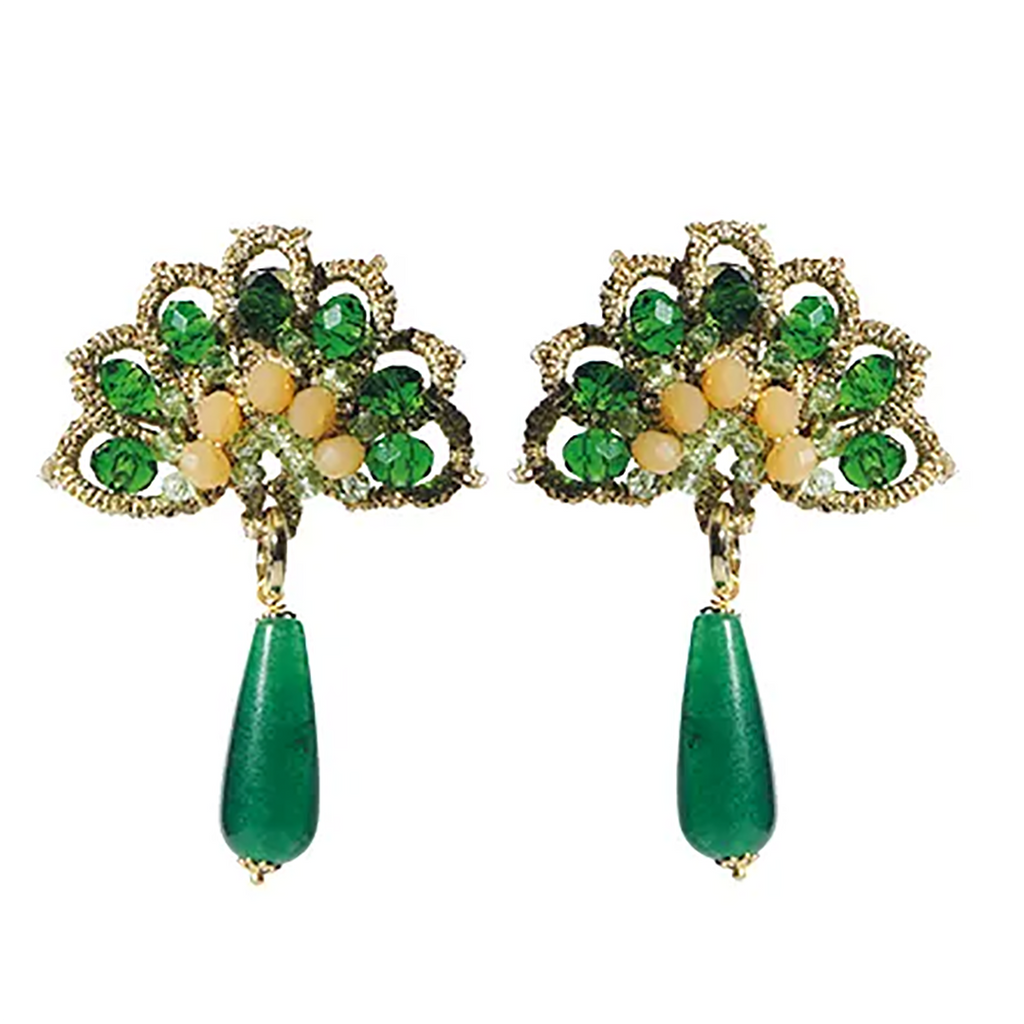 Fiori d'Arancio Waterlily Peach & Green Fan Earrings.