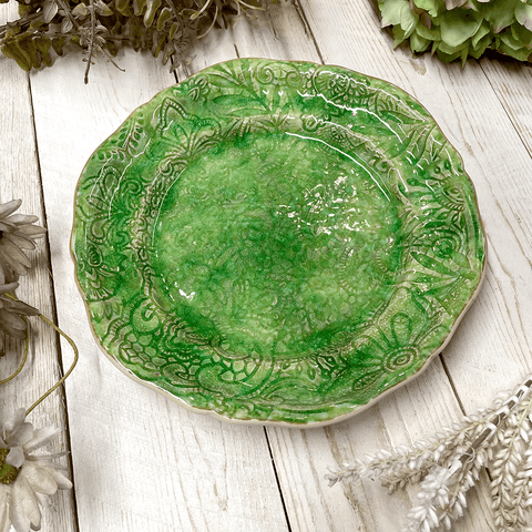 Arabesque 'Assiette' Starter Side Plate crackle glazed in 'Seaweed' by Sthal of Sweden - Curated Living