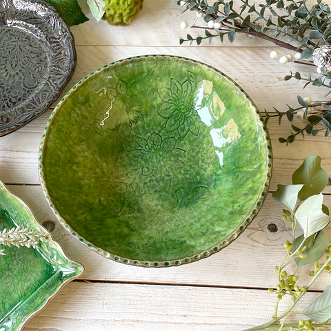 Arabesque 'Deep Dinner Plate' Bowl crackle glazed in 'Seaweed' by Sthal of Sweden - Curated Living