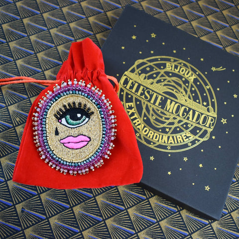 Céleste Mogador - Large Oval Pink Cyclops Brooch - Curated Living