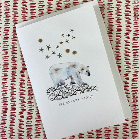 Greeting Card 'One Starry Night Polar Bear' by Artist Elena Deshmukh