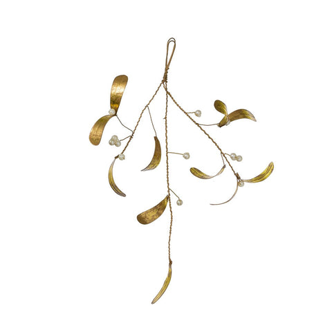 'Golden Mistletoe' Three Stem with White Faux Pearls by Bungalow of Denmark - Curated Living