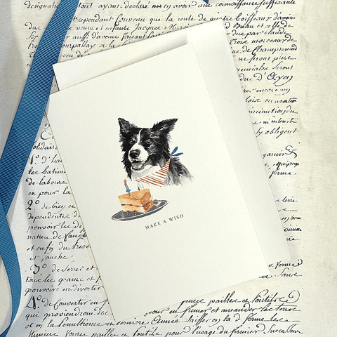 Greeting Card 'Border Collie and Cake' by Artist Elena Deshmukh - Curated Living
