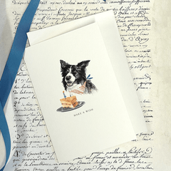 Greeting Card 'Border Collie and Cake' by Artist Elena Deshmukh - Curated Living