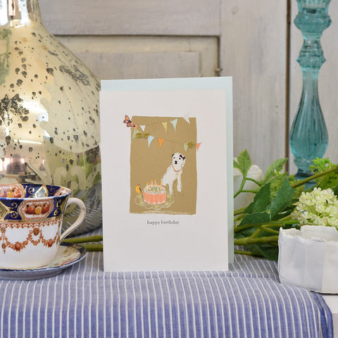Greeting Card 'Happy Birthday Dog and Bunting' by Artist Elena Deshmukh - Curated Living