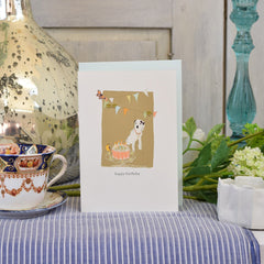 Greeting Card 'Happy Birthday Dog and Bunting' by Artist Elena Deshmukh - Curated Living