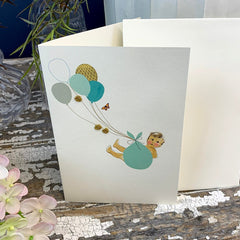 Greeting Card 'New Baby Boy Balloons' by Artist Elena Deshmukh - Curated Living