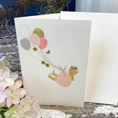 Greeting Card 'New Baby Girl Balloons' by Artist Elena Deshmukh - Curated Living