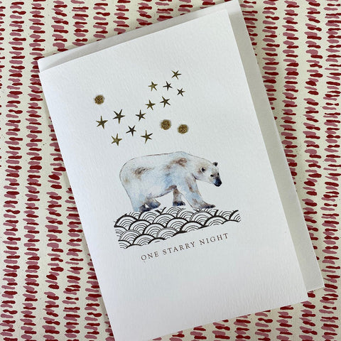 Greeting Card 'One Starry Night Polar Bear' by Artist Elena Deshmukh - Curated Living