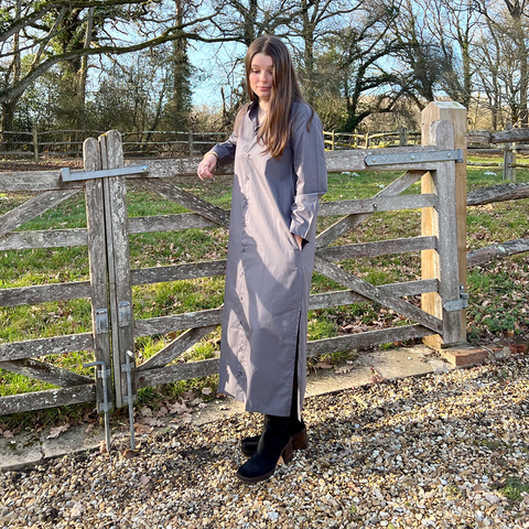 Grey Organic Cotton Long Shirt Dress. - Curated Living