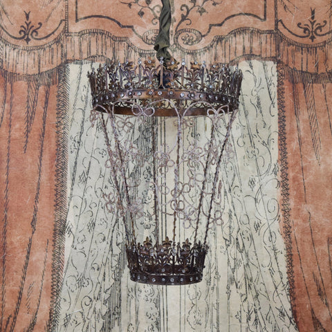 'Large Floral Pink Beaded Lantern Chandelier' by Merci Louis of France - Curated Living