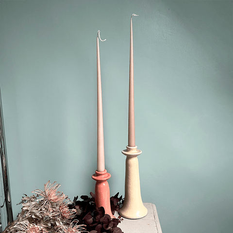 Pair of Tapered Candles. Iced Latte. - Curated Living