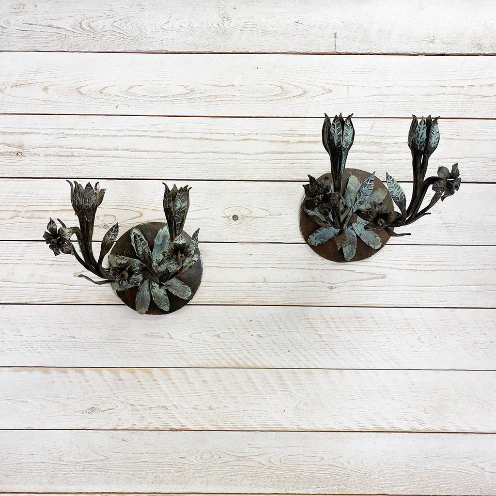 Pair of Vintage Metal Candle Wall Sconces - Curated Living