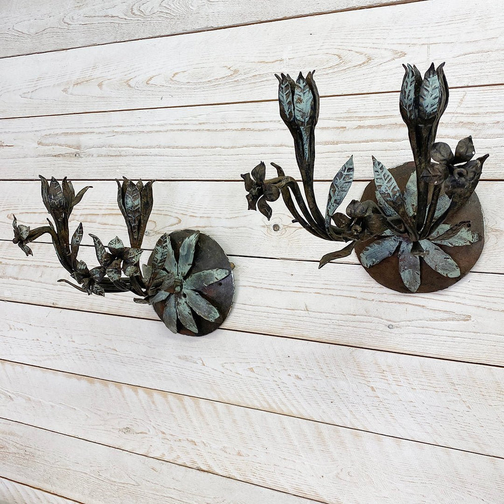 Pair of Vintage Metal Candle Wall Sconces - Curated Living