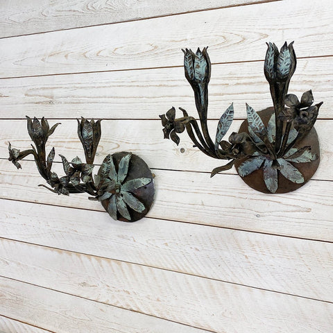 Pair of Vintage Metal Candle Wall Sconces - Curated Living