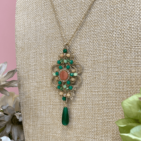 Pendant Necklace 'Aquilegia - Peach and Green' by Fiori d'Arancio of Italy - Curated Living