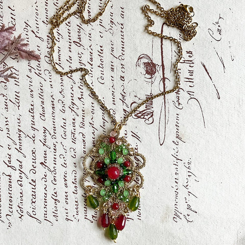 Pendant Necklace 'Aquilegia - Red and Green' by Fiori d'Aranci of Italy - Curated Living