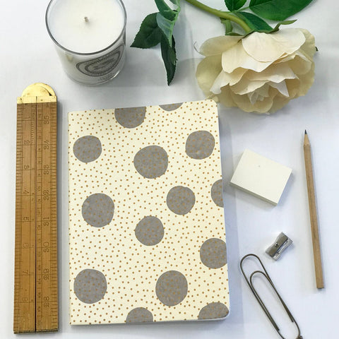 The Bungalow Chavara Gold A5 Notebook. Gold and Grey Small Spots. - Curated Living