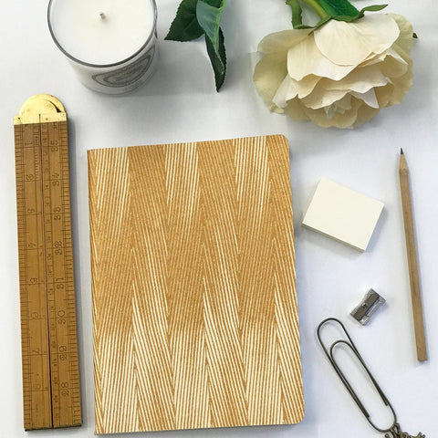 The Bungalow Chavara Gold A5 Notebook. Gold Diagonal Lines. - Curated Living