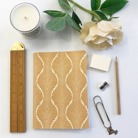 The Bungalow Chavara Gold A5 Notebook. Gold Waves. - Curated Living