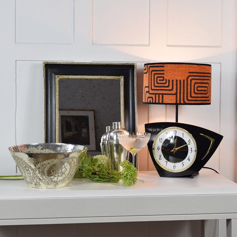 Vintage Kiki L'eclaireur Clock Lamp - Orange and Black - Curated Living