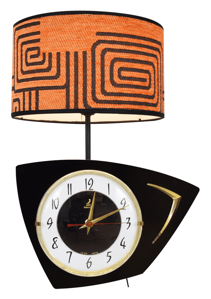 Vintage Kiki L'eclaireur Clock Lamp - Orange and Black - Curated Living