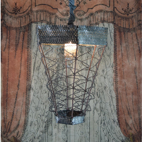 'Vintage Metal Silver Beaded Lantern Chandelier by Merci Louis of France - Curated Living