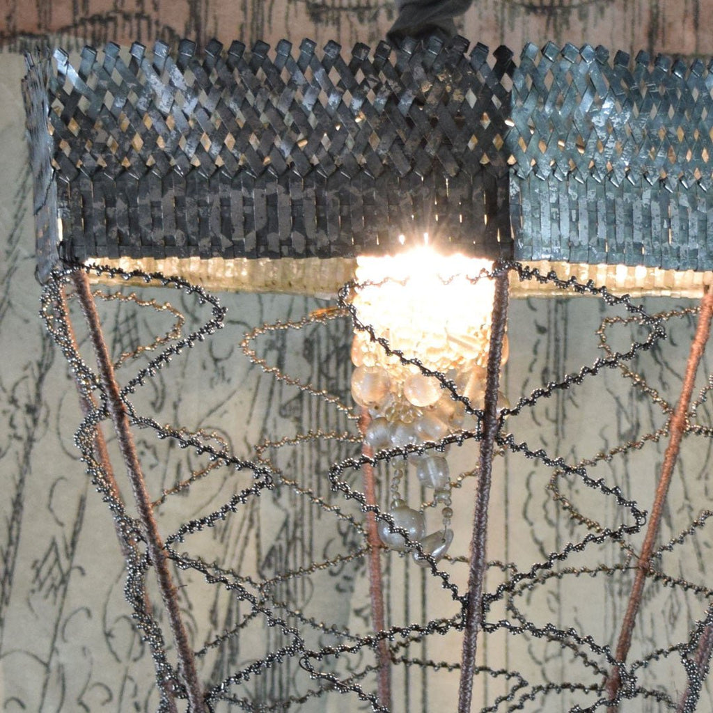 'Vintage Metal Silver Beaded Lantern Chandelier by Merci Louis of France - Curated Living